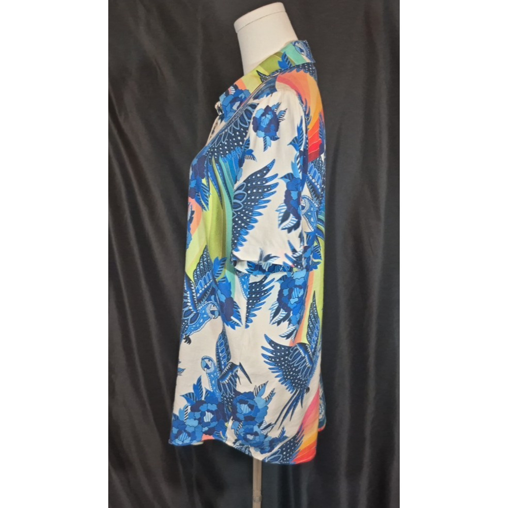 Sold! Farm Rio For Anthropologie Surf Button Down Shirt White Multicol Small New - Picture 8 of 11